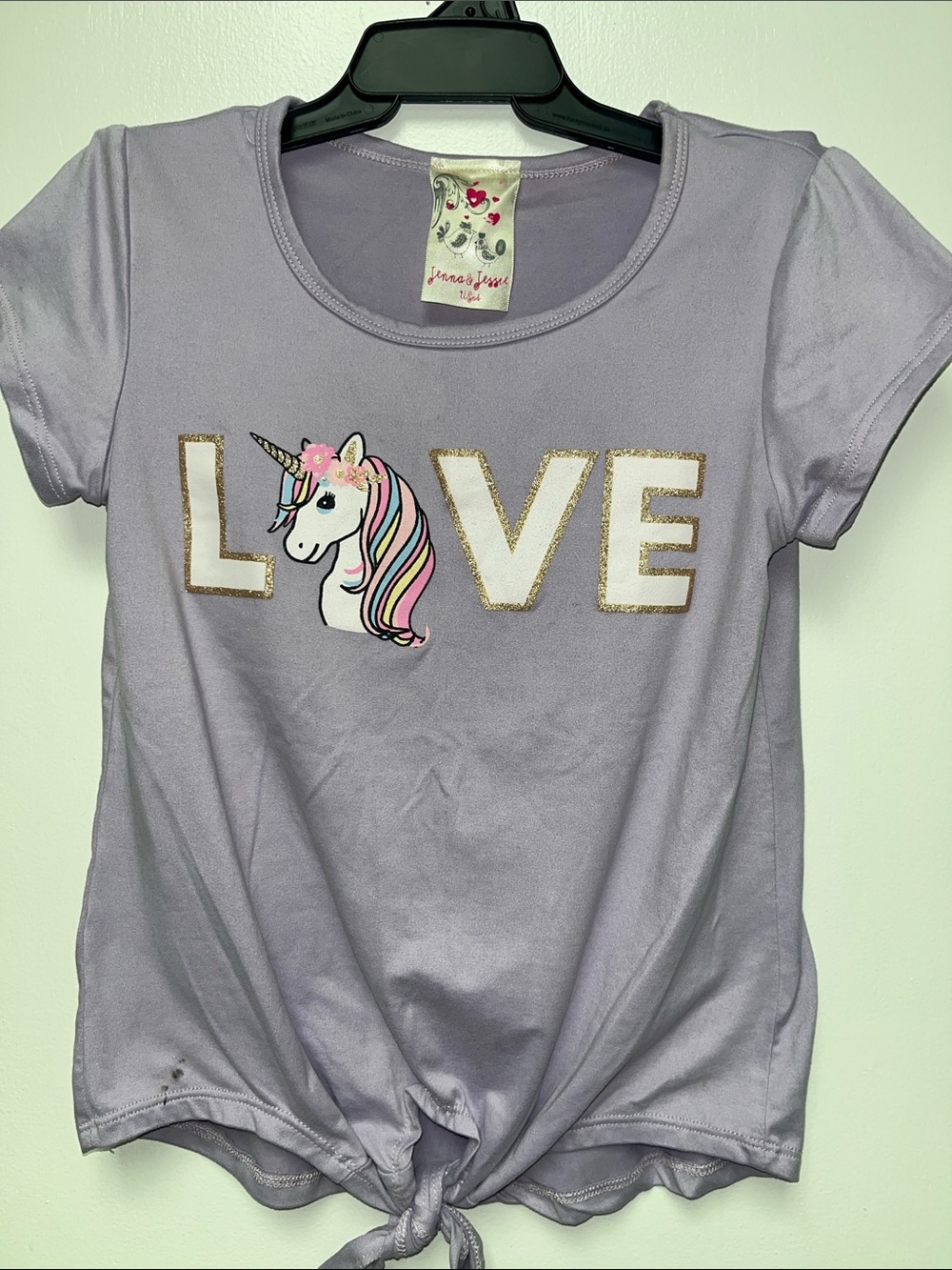 Yours & Mine Girls' Lavender 'LOVE' Unicorn Tie-Front Tee